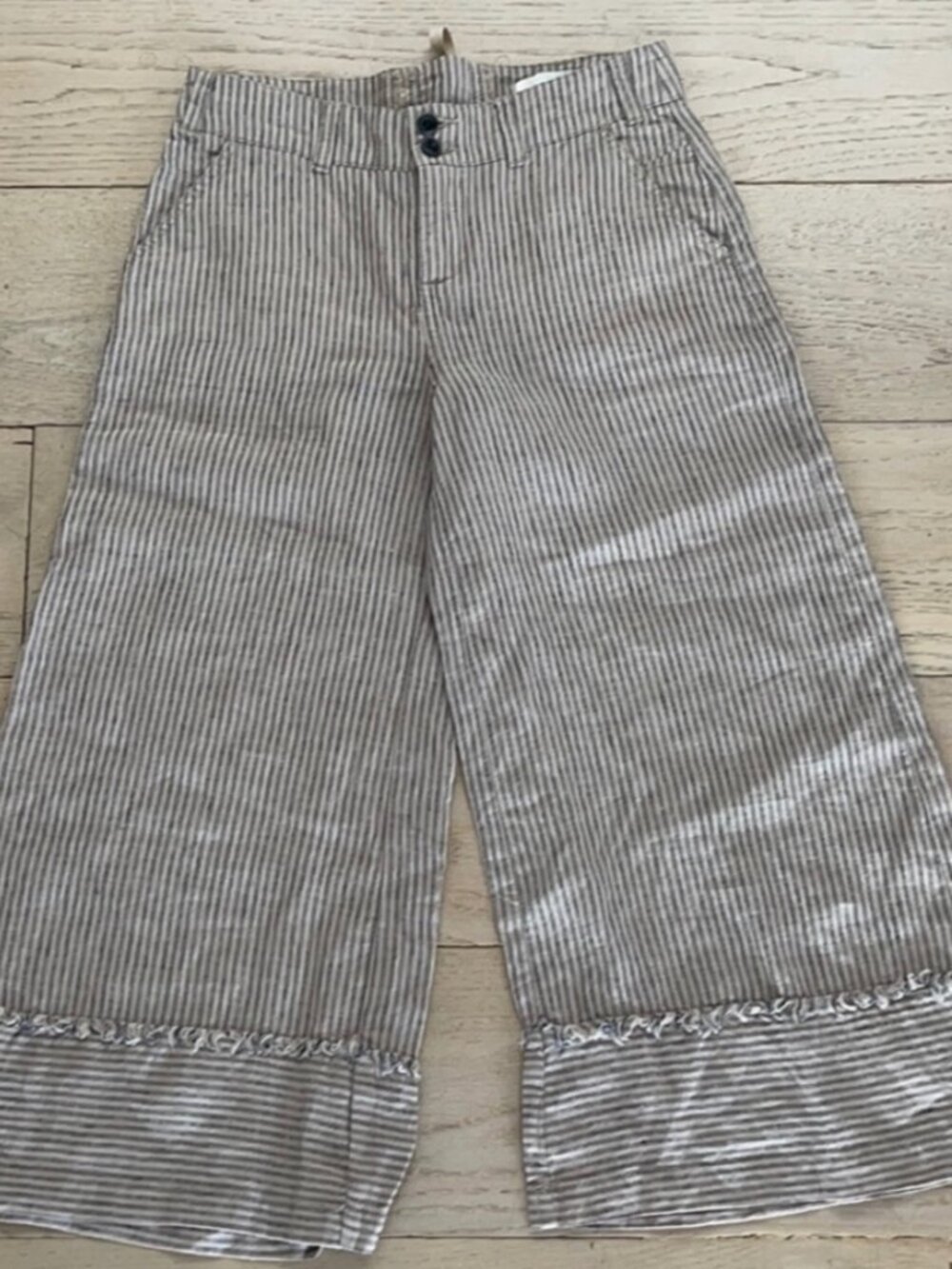 Sundance Linen Cropped Culottes Stripped Pants
